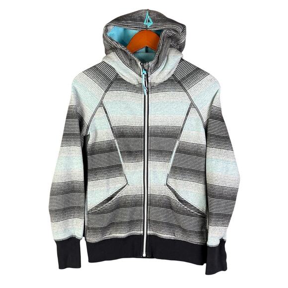 Ivivva by Lululemon Zip Up Scuba‎ Hoodie Jacket Striped Kids Mint Black Youth 12 - Picture 1 of 10